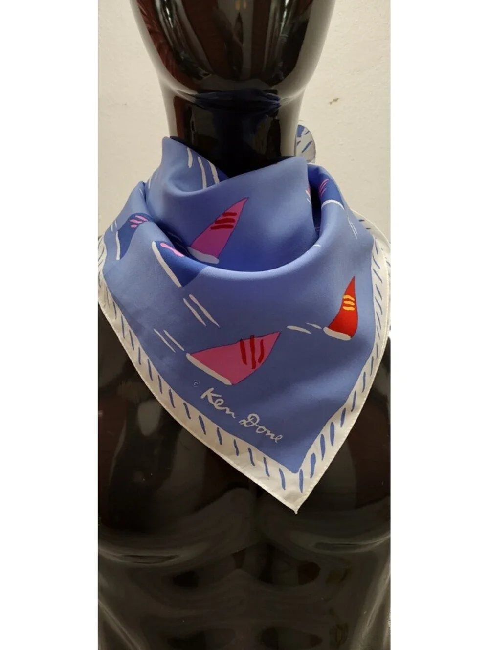 Vintage KEN DONE Scarf Sailboats Australian Artist Designer MADE IN JAPAN 1980s